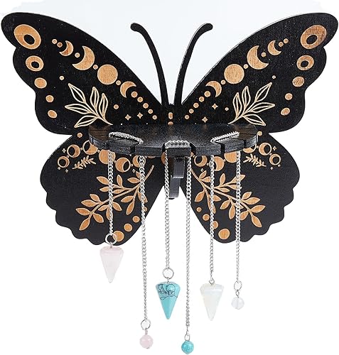 CREATCABIN Estante flotante de cristal de madera, estantes de exhibición de cristal de mariposa pagana con 3 cadenas de péndulo para colgar aceite