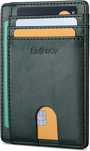 Miniatura 185 de Buffway - Billetera delgada minimalista de cuero con protección RFID para hombre y mujer
