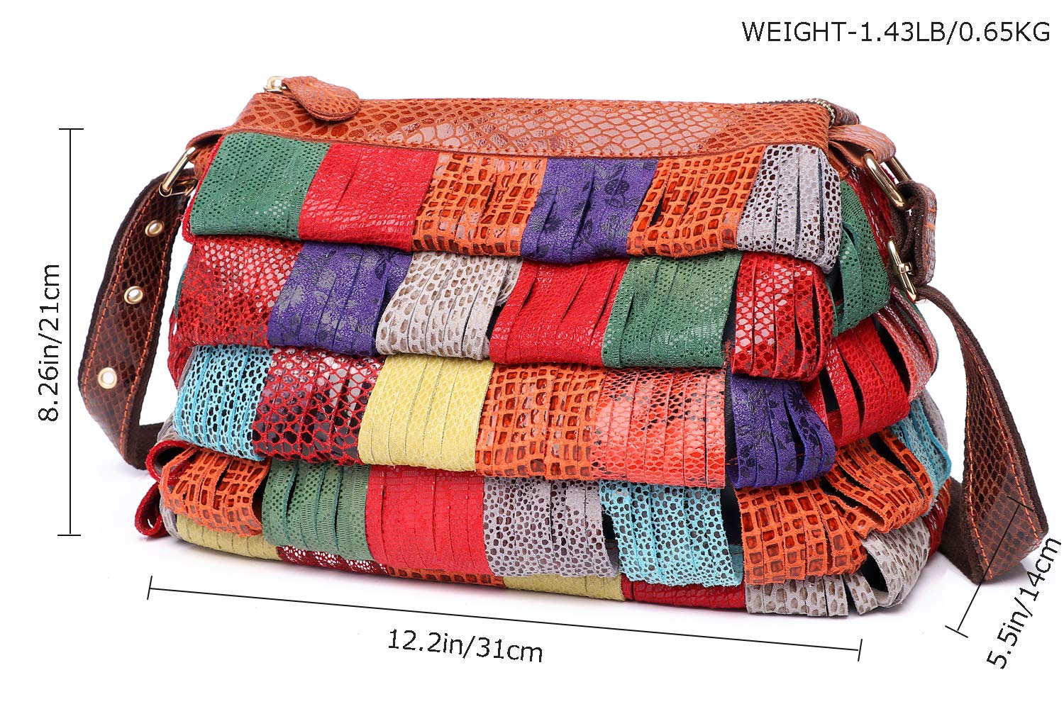 Bolso de mano multicolor de Boston de cuero genuino de las mujeres Bolsos de Crossbody coloridos