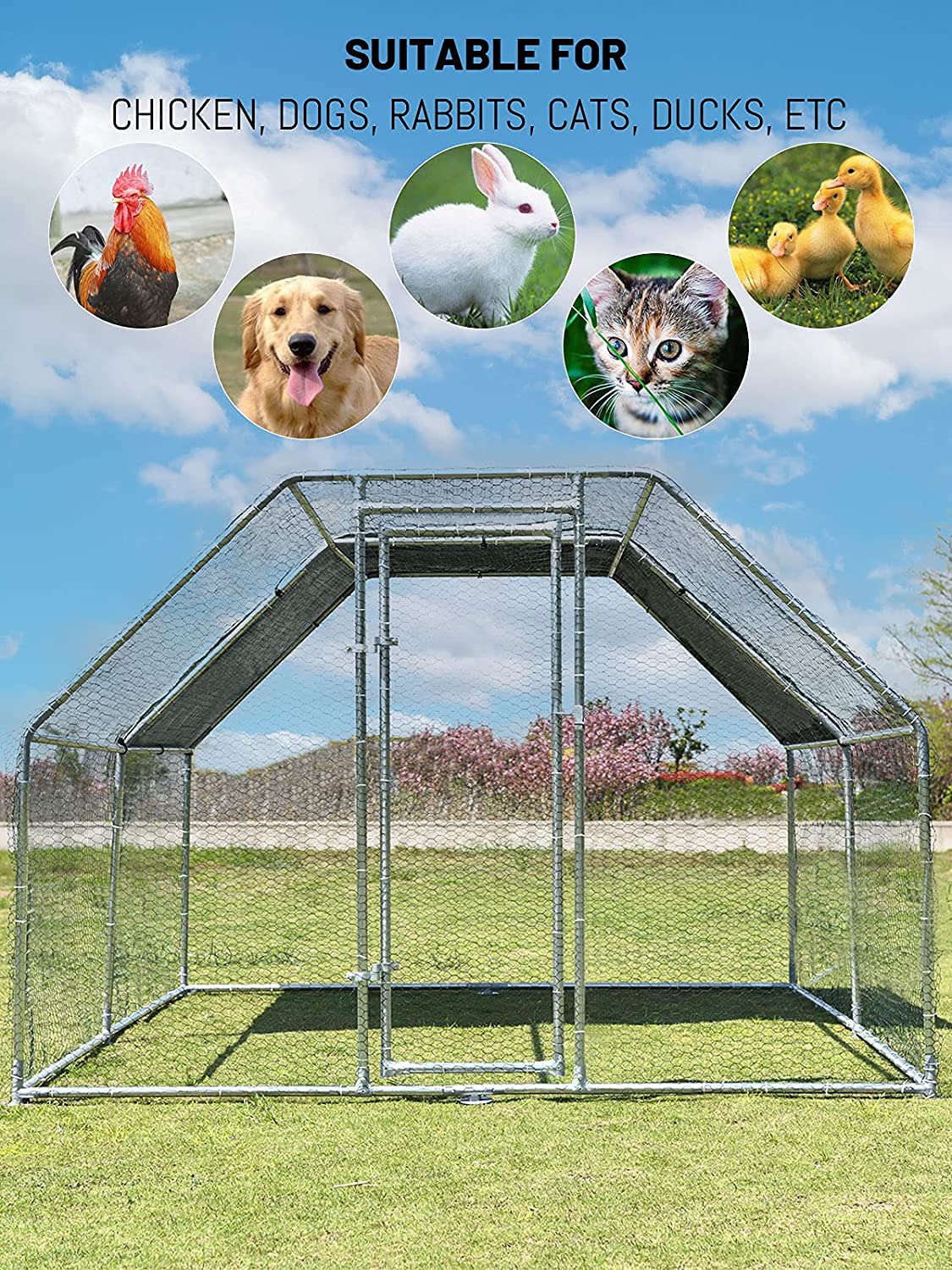 Large Metal Chicken Coop Run Duck House Outdoor Walkin Poultry Cage