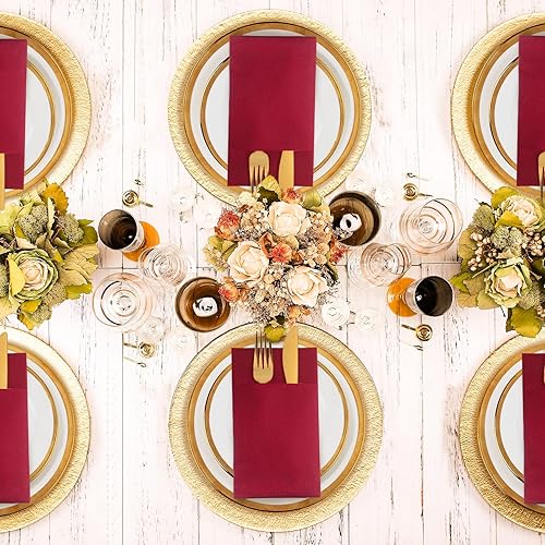 Vista 57 de KAMMAK Servilletas desechables de color verde oscuro con paño de bolsillo como servilletas de papel para cena, paquete de 100 toallas de mano