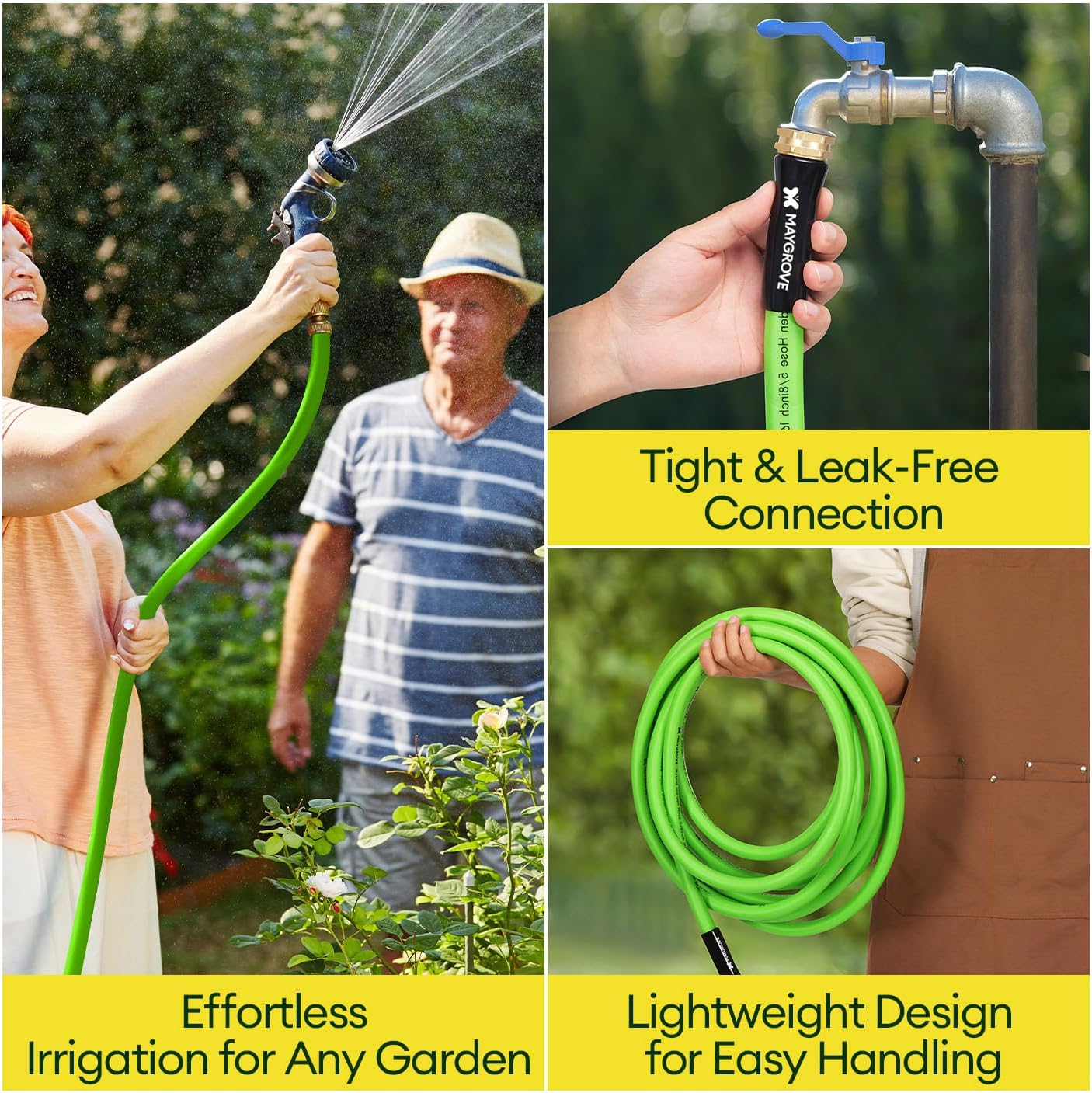 Maygrove 25 ft Garden Hose, 5/8 in ID, Heavy-Duty, Leakproof, Kink-Resistant Water Hose with Swivel Brass Fittings, 600 PSI Burst Rating, Ideal for Car Wash & Lawn Watering