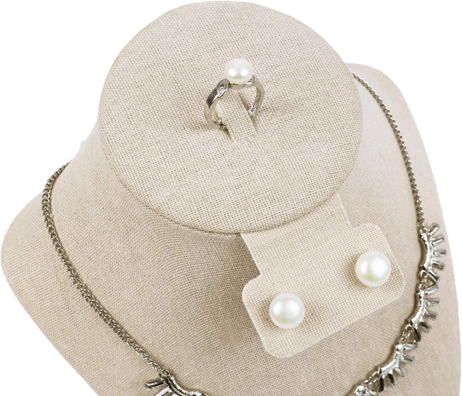 MOOCA 3 Pcs Set Tan Linen Combination Display Jewelry Stand Bust for Necklaces, Earrings, Rings, Jewelry Display For Vendors