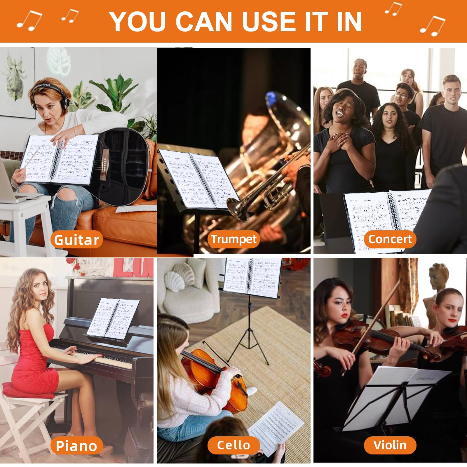 Musfunny Classeur de partitions A4 : 80 pages avec 30 pochettes | Dossier de musique pour piano inscriptible – Organiseur de partitions pour chorale, chanteur, scène, spectacle