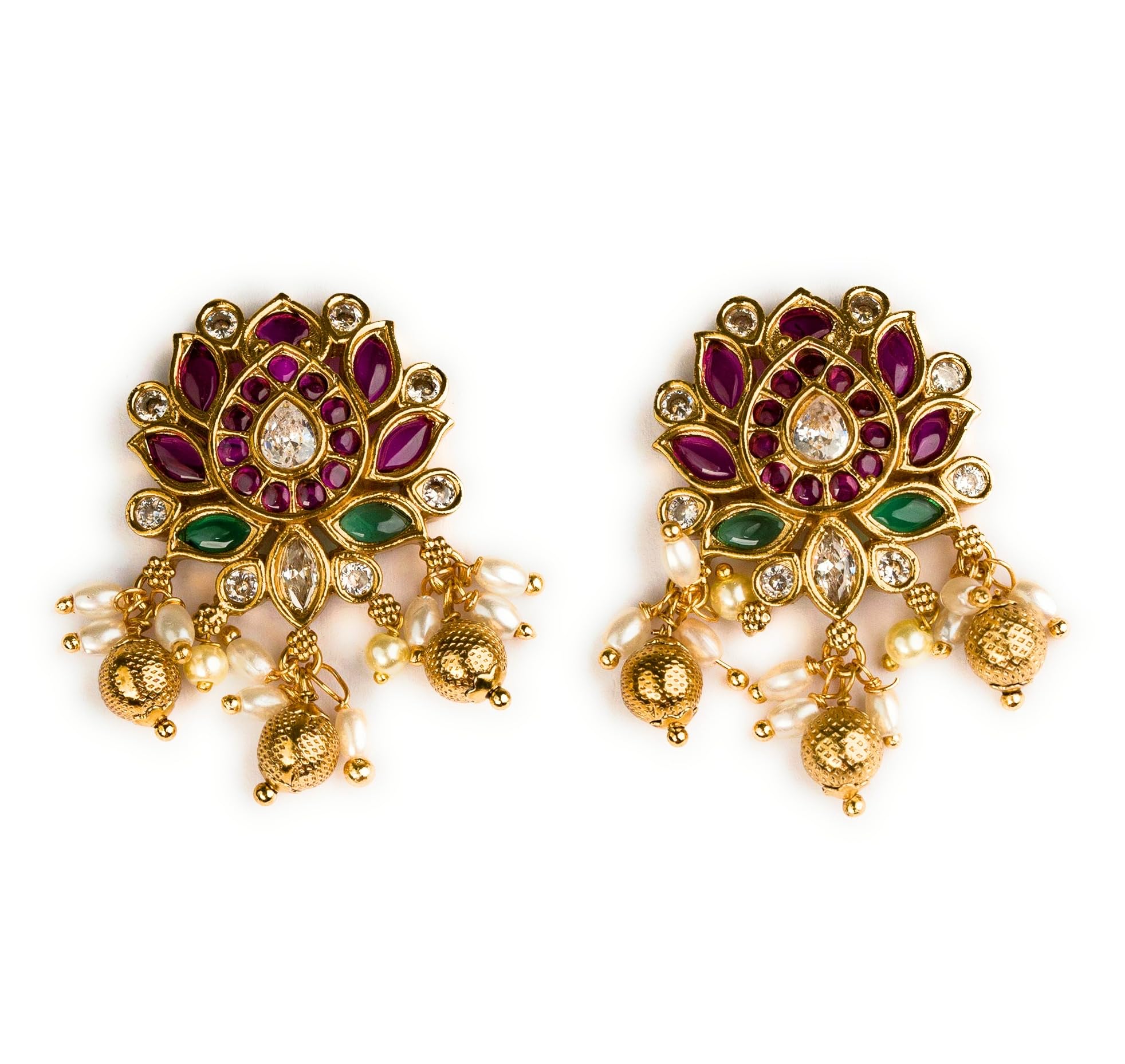 Sasitrends Trendy Lotus Shaped Gold Plated Kemp Stone Studded Earrings For Women and Girls (B0CNGTNFPN) Amazon Price History, Amazon Price Tracker