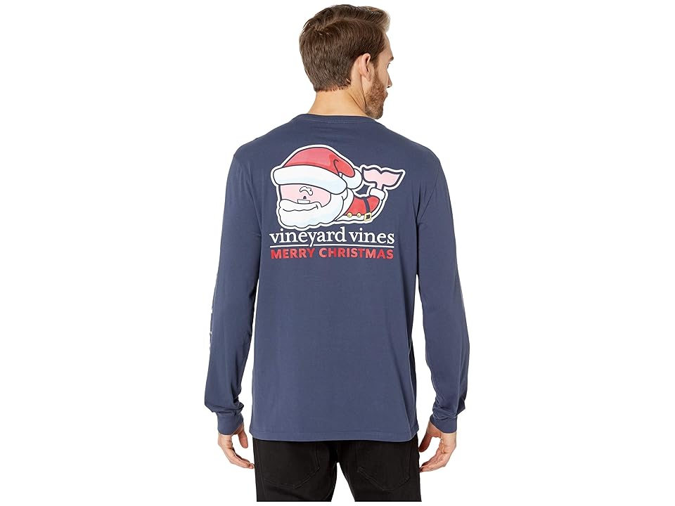 

Vineyard Vines Long Sleeve Naughty or Nice Santa Pocket Tee (Blue Blazer) Men's Clothing