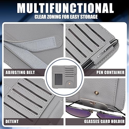 Miniatura 3 de Organizador de visera, soporte gris para lentes de sol para automóvil, organizadores de visera con múltiples bolsillos y marco de fotos, accesorios
