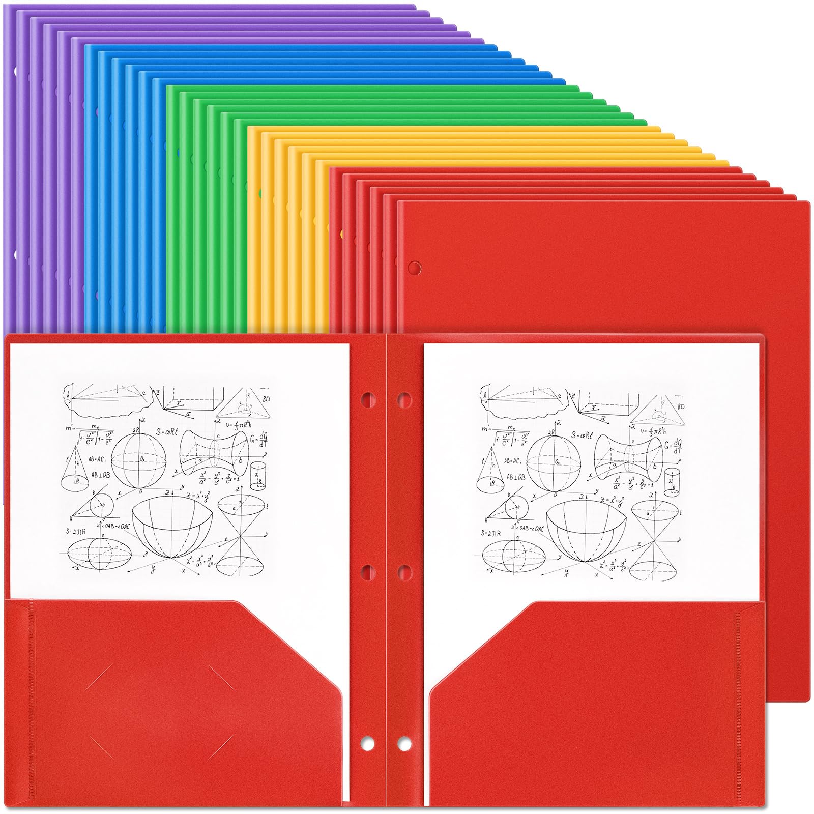 Yeaqee 100 cartelle in plastica con tasche, 3 fori, 2 tasche, per raccoglitori a 3 anelli, divisori per notebook, in poliestere resistente, per ufficio e casa (multicolore)