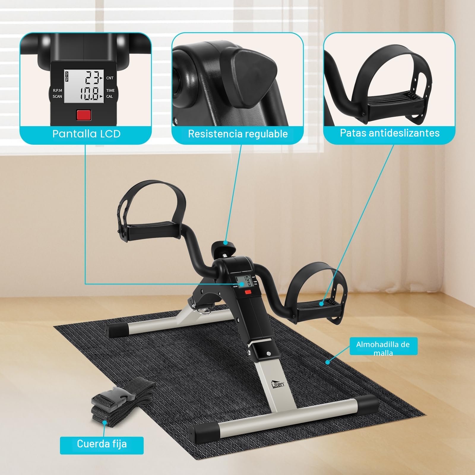 Uten Mini Pedal de Ejercicio Estaticos para Bicicleta de Ejercicio para Brazos y Piernas con Pantalla LCD y Resistencia Ajustable, Ciclo de Resistencia en Interiores Bicicleta de Ejercicio