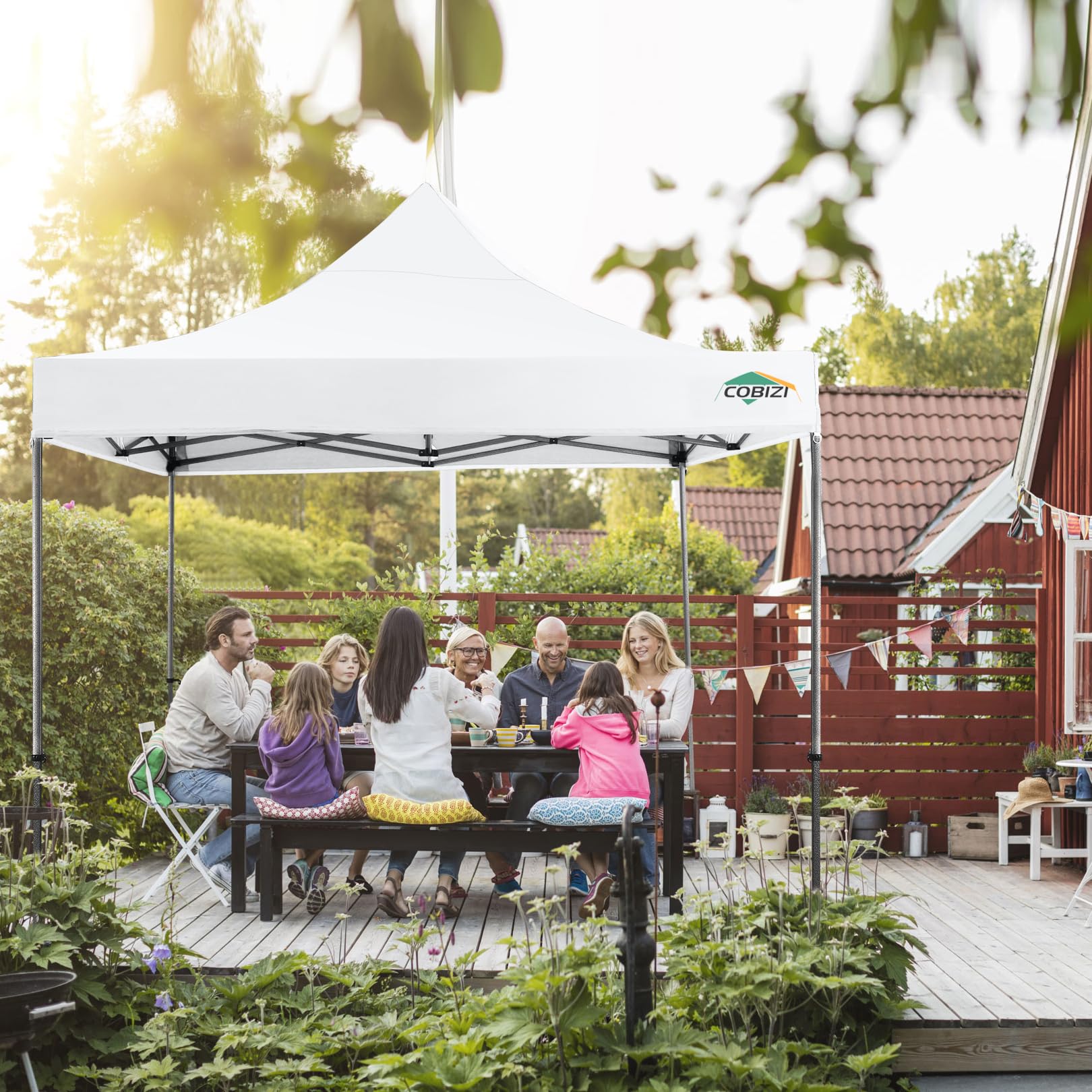 Toldo Cortina Sombra Exterior 145x250 Cm - Tejido Poliéster Resistente, Color Rojo, Con Ganchos Y Anillas