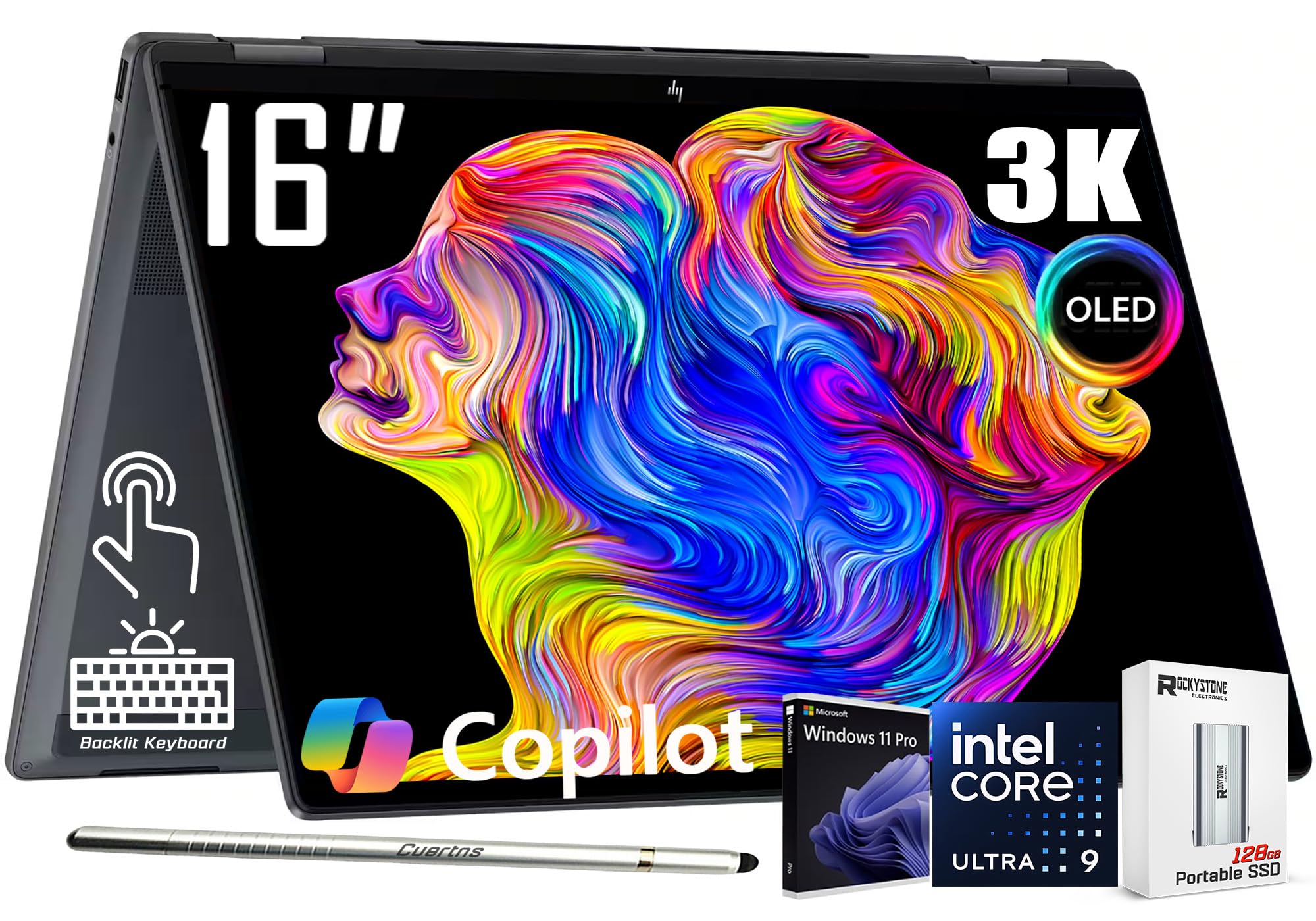 HP OmniBook X Flip 2-in-1 Laptop 16" 3K OLED Touch (500nits HDR, 120Hz) Intel 8-core Ultra 9 288V (Up to 48 Tops), Copilot+ AI, 5MP IR Webcam, Backlit KB, W/128GB PSD, Win11 PRO(32GB|2TB SSD)