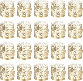 uxcell 50Pcs Candle Wraps, Laser Cut Votive Candles Holder Wraps for LED Tealight Candles, Tea Light Wrap Lampshade for Elegant Festival Birthday Wedding Party Decoration, Reflective Gold