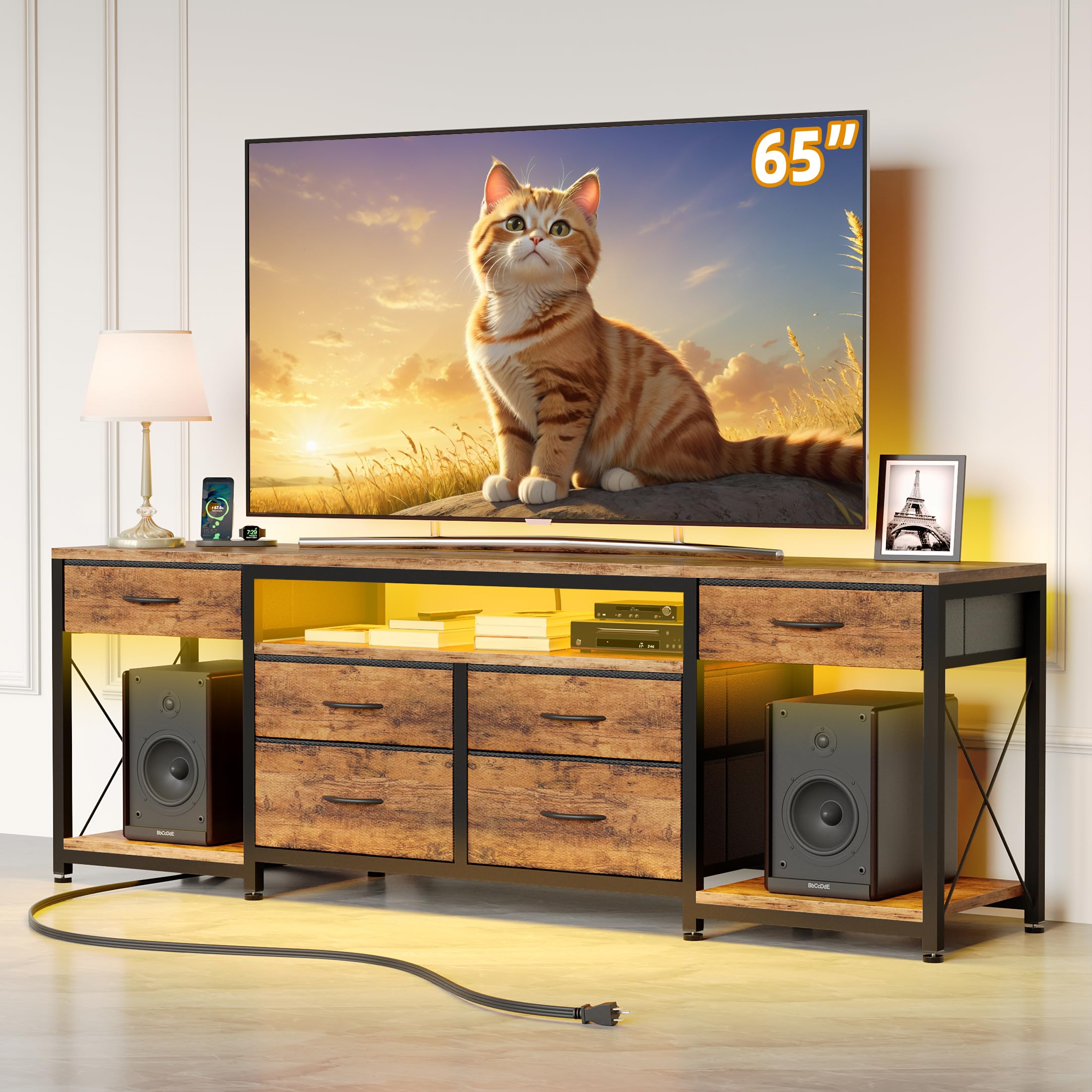 Mobile TV GYIIYUO Con Cassetti In Tessuto – Per TV 75-80 Pollici – Nero – 181,6 Cm