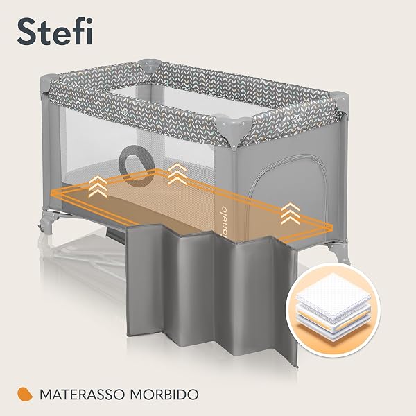 lionelo Stefi Lettino neonato da viaggio pieghevole con materasso, Dalla nascita fino a 3 anni, Lettino da campeggio con entrata laterale, Le pareti realizzate in rete, Borsa, Route - 3