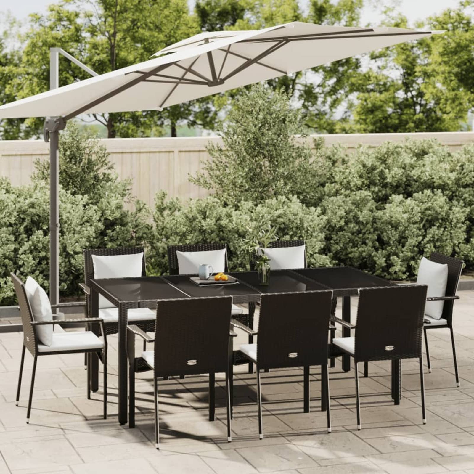 Salon de jardin 9 pièces en polyrotin 8 personnes Table de jardin avec chaises empilables Noir #2