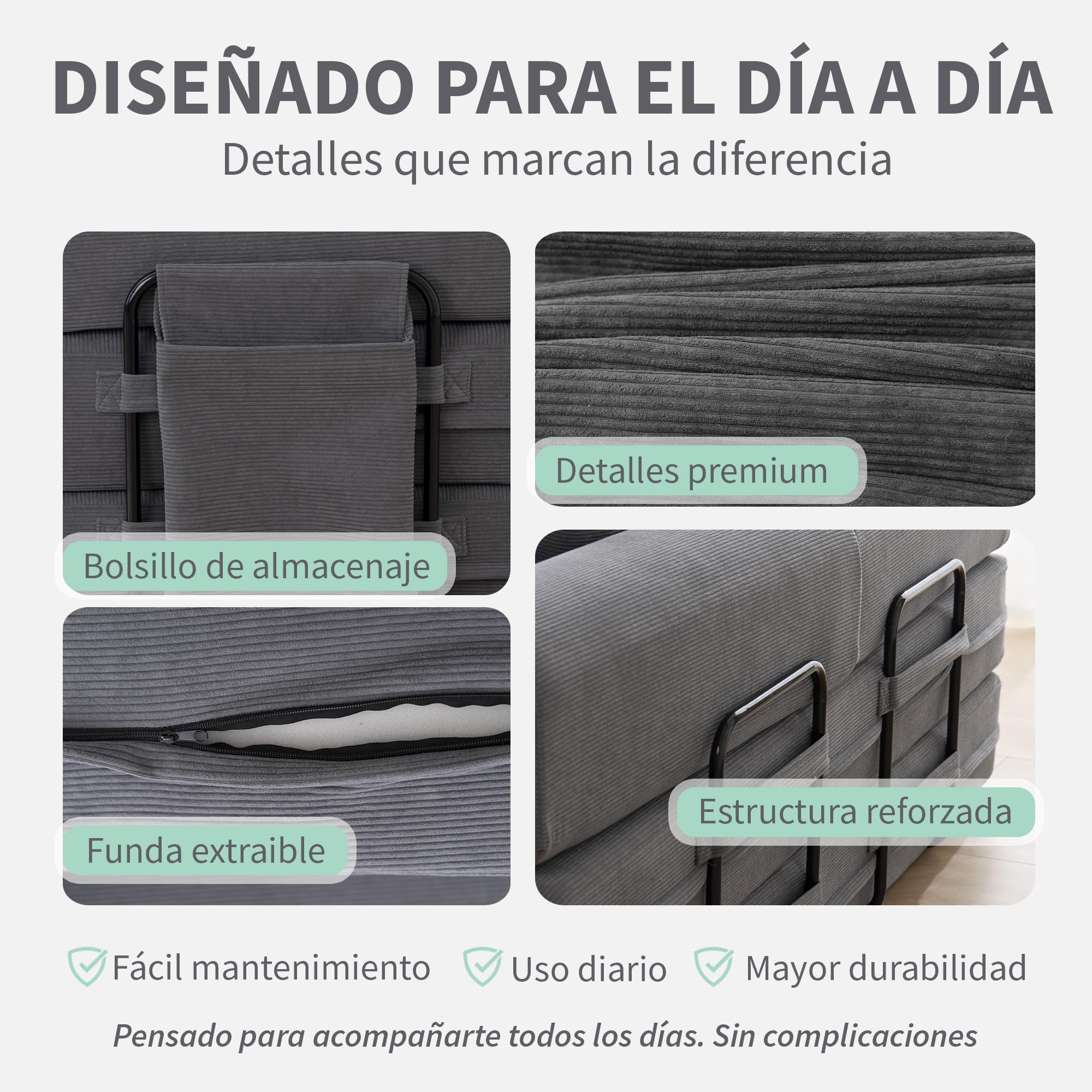 Lynna Sofa Cama 3 plazas sin Montaje – Sofa Modular autoexpandible Convertible en Cama Doble Grande, cómodo y versátil para Salones Modernos y Pisos pequeños, 200x94x70 cm (Gris Oscuro)