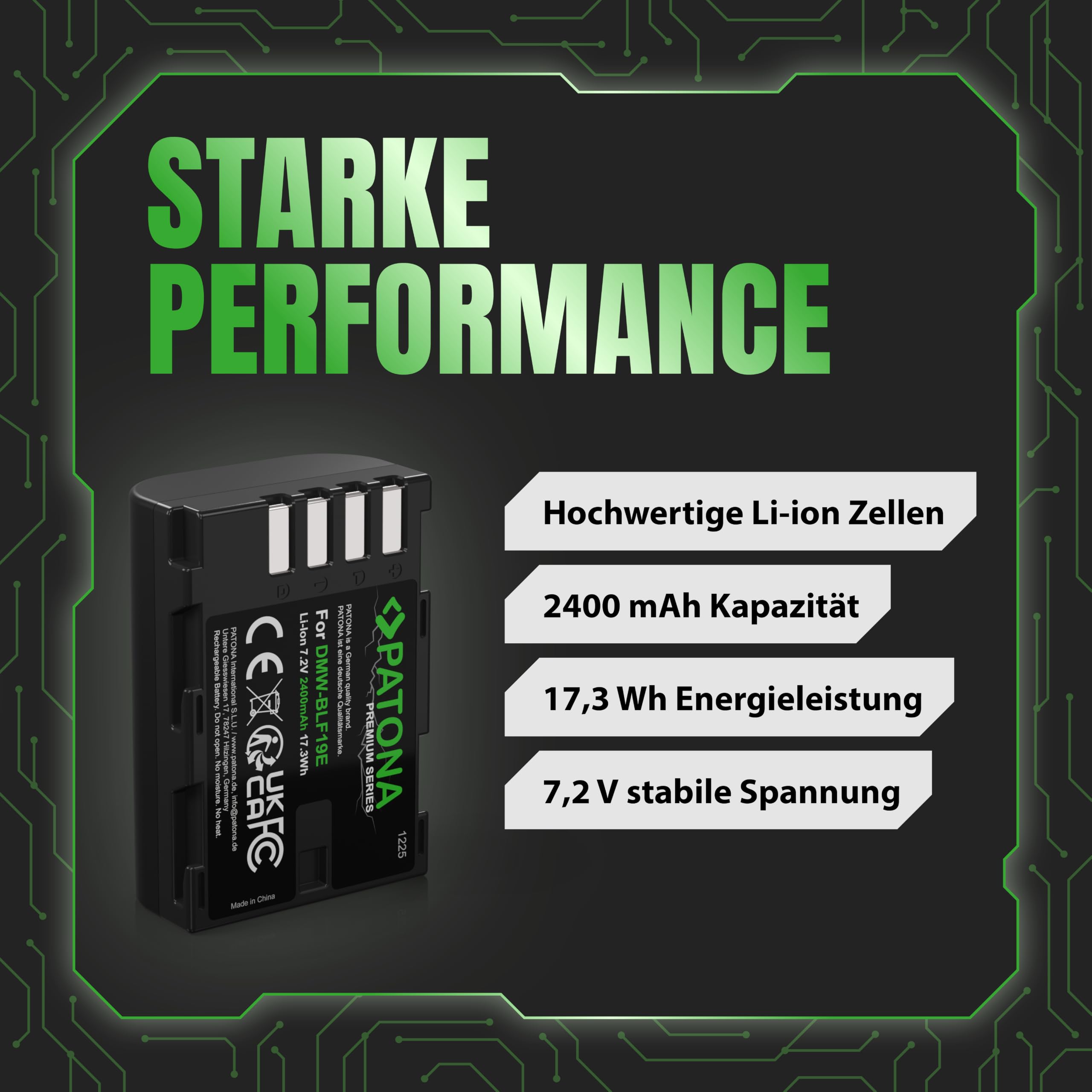 PATONA 2X Premium Akku Ersatz für Panasonic DMW-BLF19 BLF19E, 2400mAh