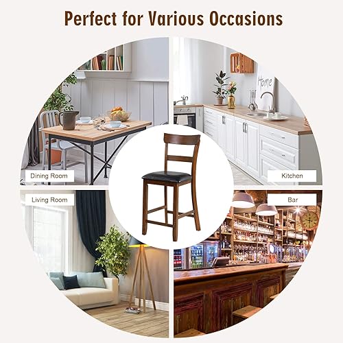 Miniatura 6 de COSTWAY Juego de 2 taburetes de bar, sillas de altura de mostrador de 25.5 pulgadas con respaldo, cojín acolchado de espuma, patas de madera de