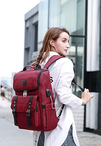 Miniatura 9 de Mochila vintage de viaje para laptop con puerto de carga USB para mujeres y hombres, estudiantes escolares. universitarios, mochila para laptop de