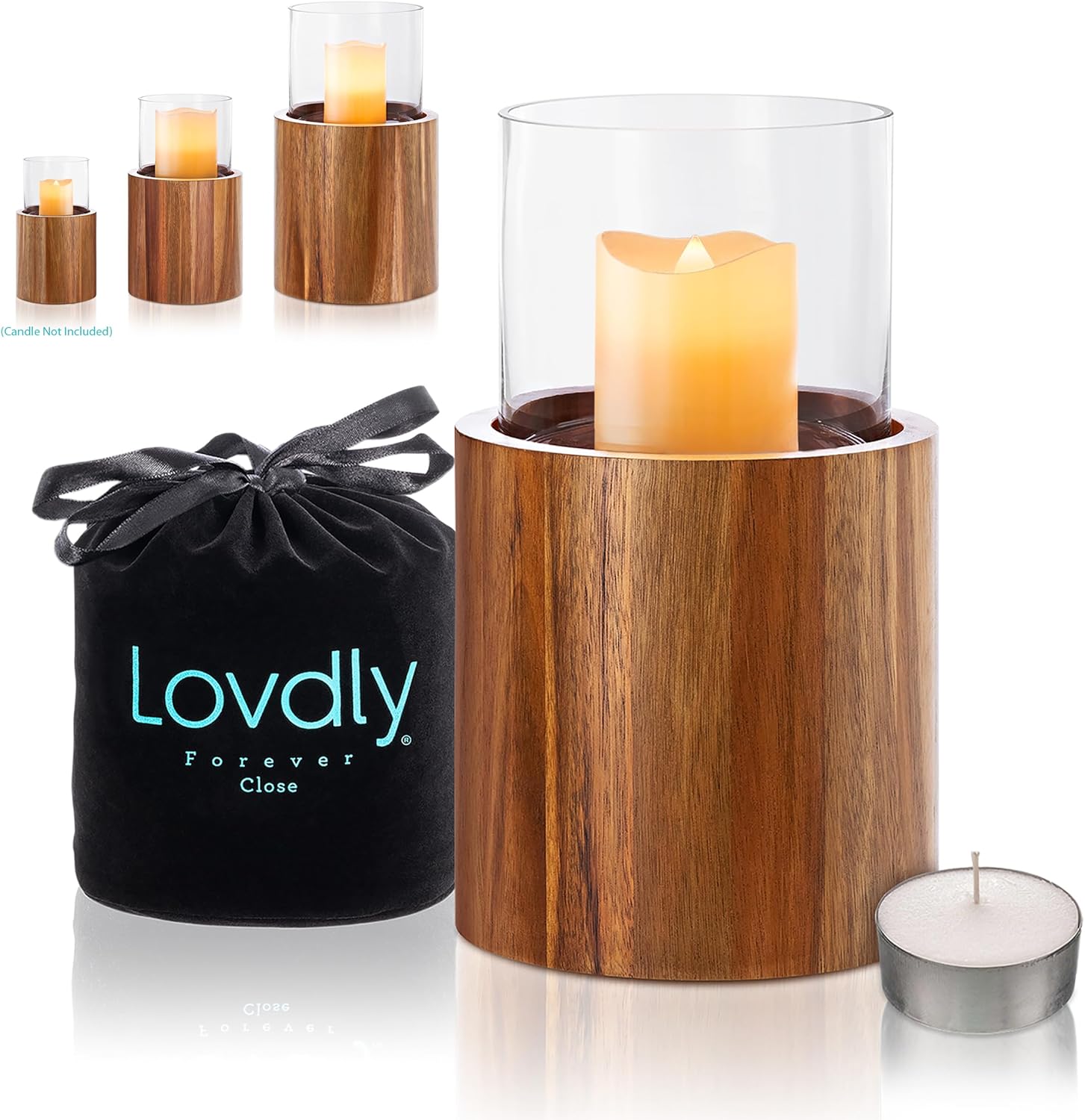 Cremation Urn for Human Ashes | Keepsake Urns for Adult & Pet Ashes | Decorative Urn Made from Premium Wooden Base with Glass Top. Candles Not Included (Wood, Small Acacia)