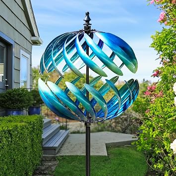 LimeHill Large Kinetic Wind Spinners for Yard and Garden - Vibrant Blue
