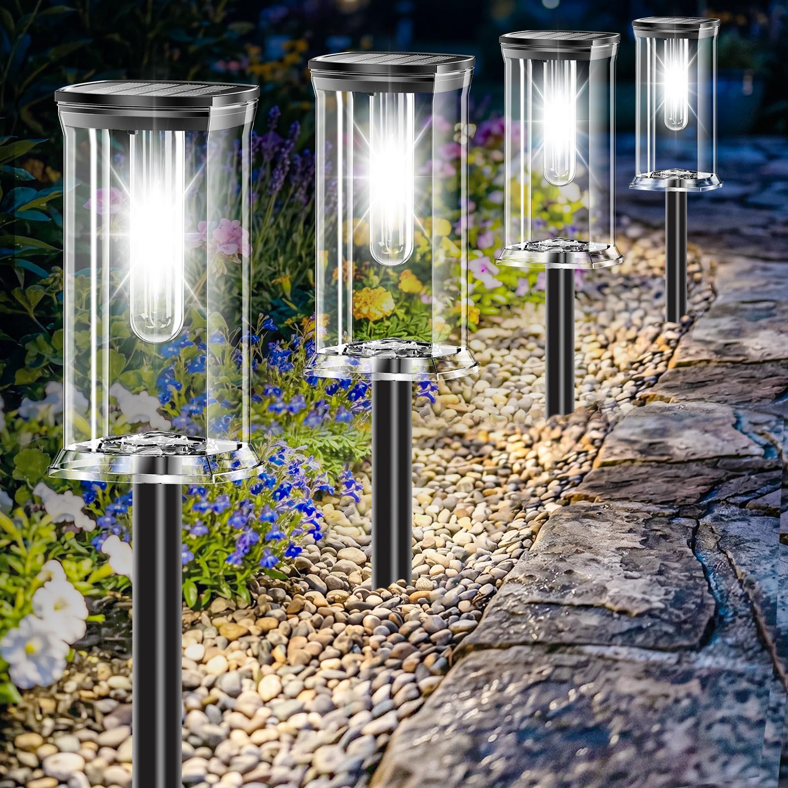 MAOKOT 12 Pack Solar Lights Outdoor,IP65 Waterproof Solar Pathway Lights Outdoor Garden Light, Solar Lights Pathways Cool White LED Landscape Lighting for Walkway, Driveway, Yard, Patio, Garden Decor