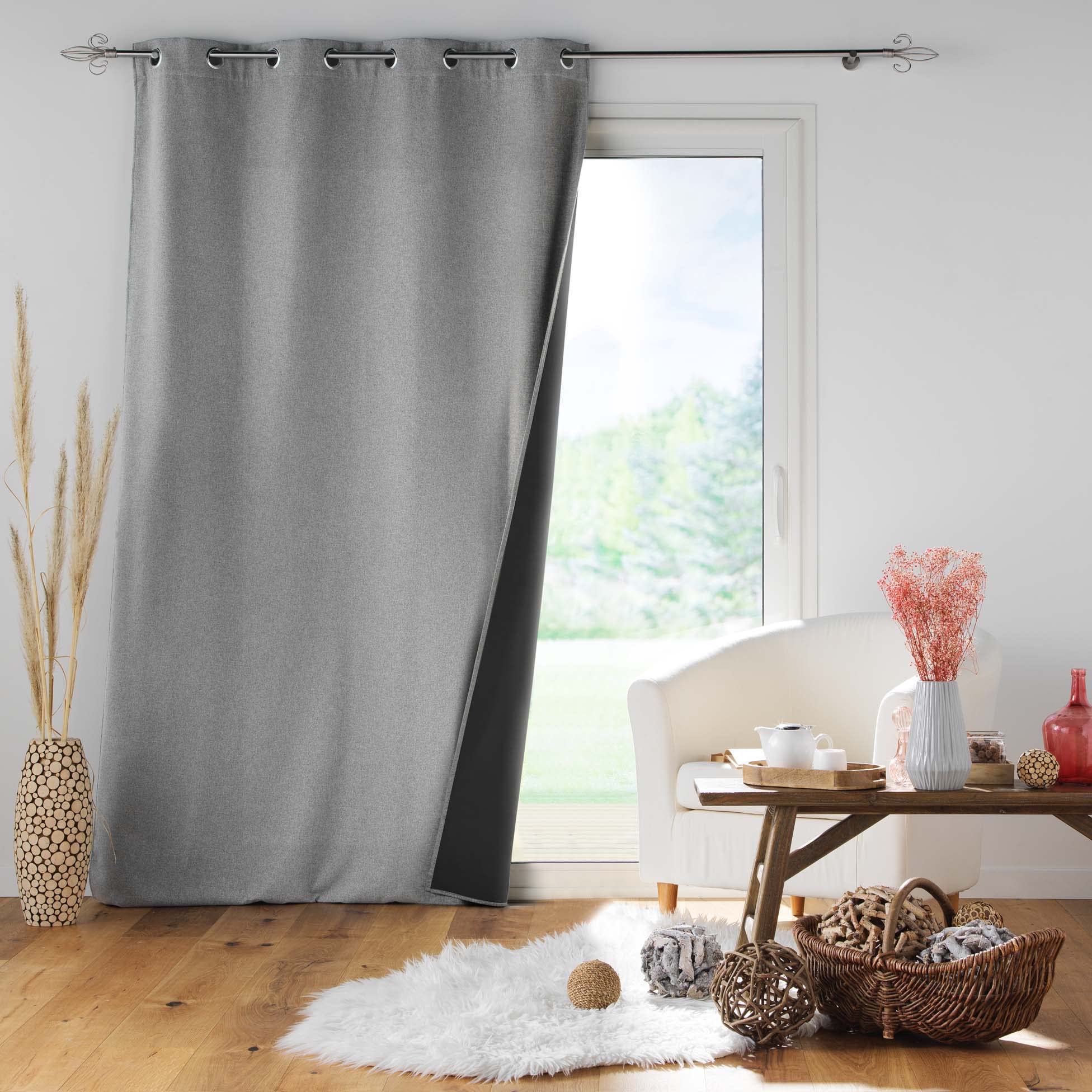 Douceur d'Intérieur, Tenda con occhielli, 140 x 260 cm, colore: grigio isolante, Jupiter