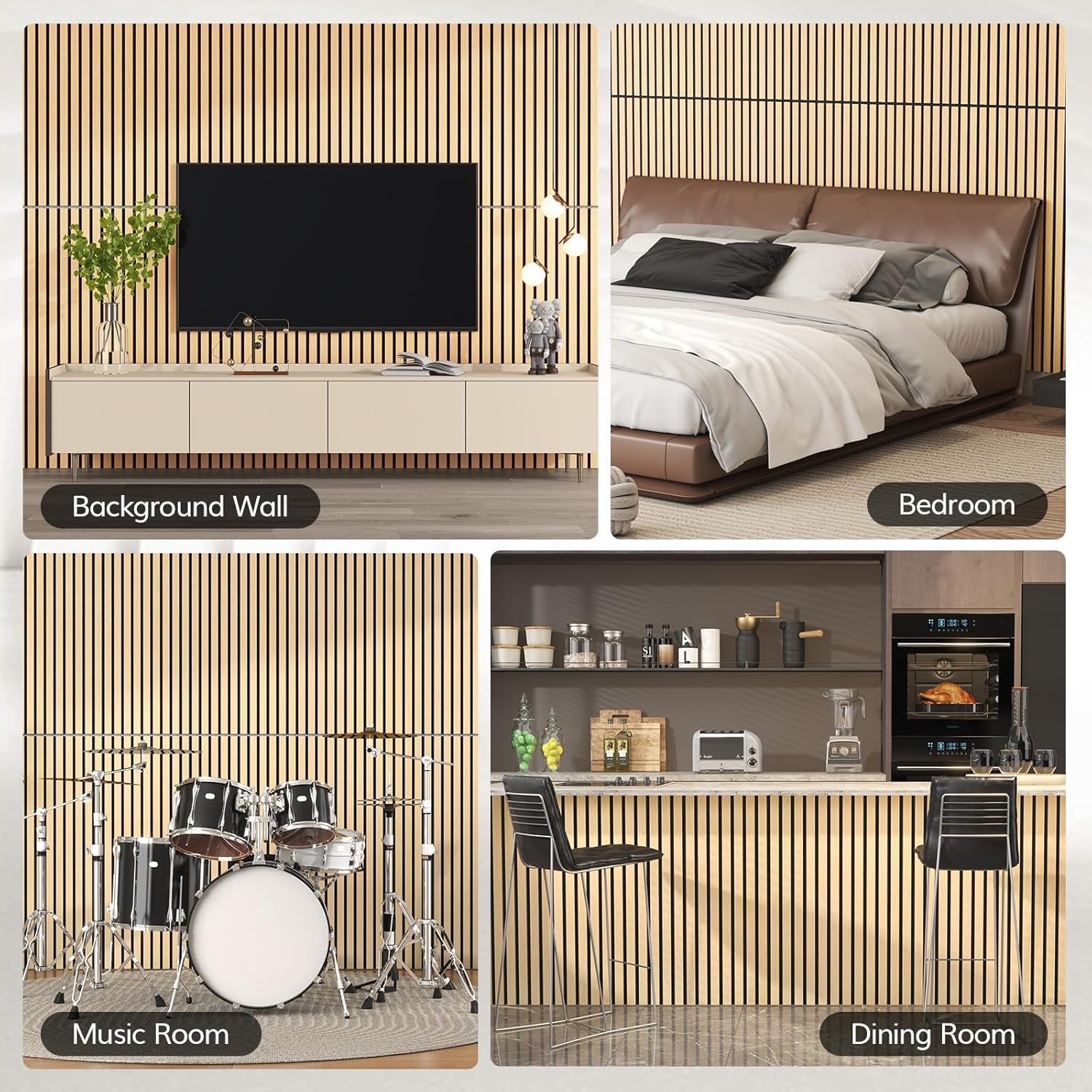 TONOR 4 PCS Wood Slat Panels, 48” x 24” x 0.83” Acoustic Panels for Wall, Decorative 3D Slat Panels for Sound Absorbing, Soundproof Panels for Living Room, Studio, Recording Room, Burly Wood