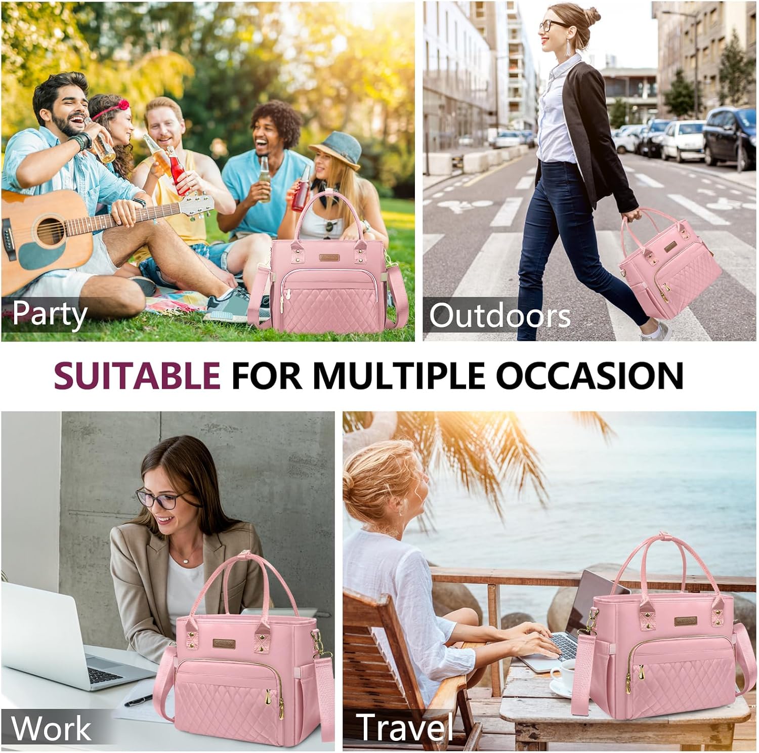 Lunch Bag Lunch Box Women - Leakproof Insulated Lunch Cooler Bag for Women - Large Lunch Tote Bags Adults, Pink - Image 4