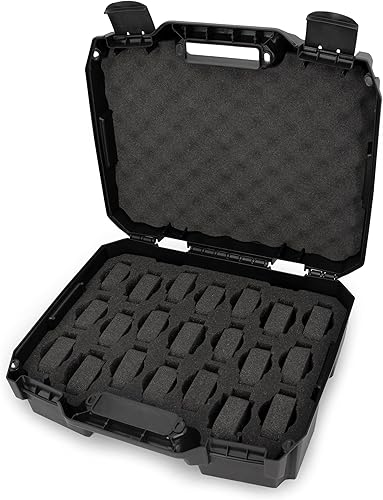Vista 7 de CASEMATIX Estuche de viaje para reloj con 42 ranuras para portarrollos de reloj, resistente a los impactos con caja de reloj de espuma