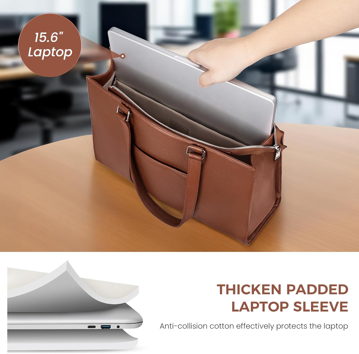 befen Genuine Leather Tote Bag for Women Work, Women's Leather Shoulder Bags Purses Satchel Handbags with Laptop Compartment - Image 6