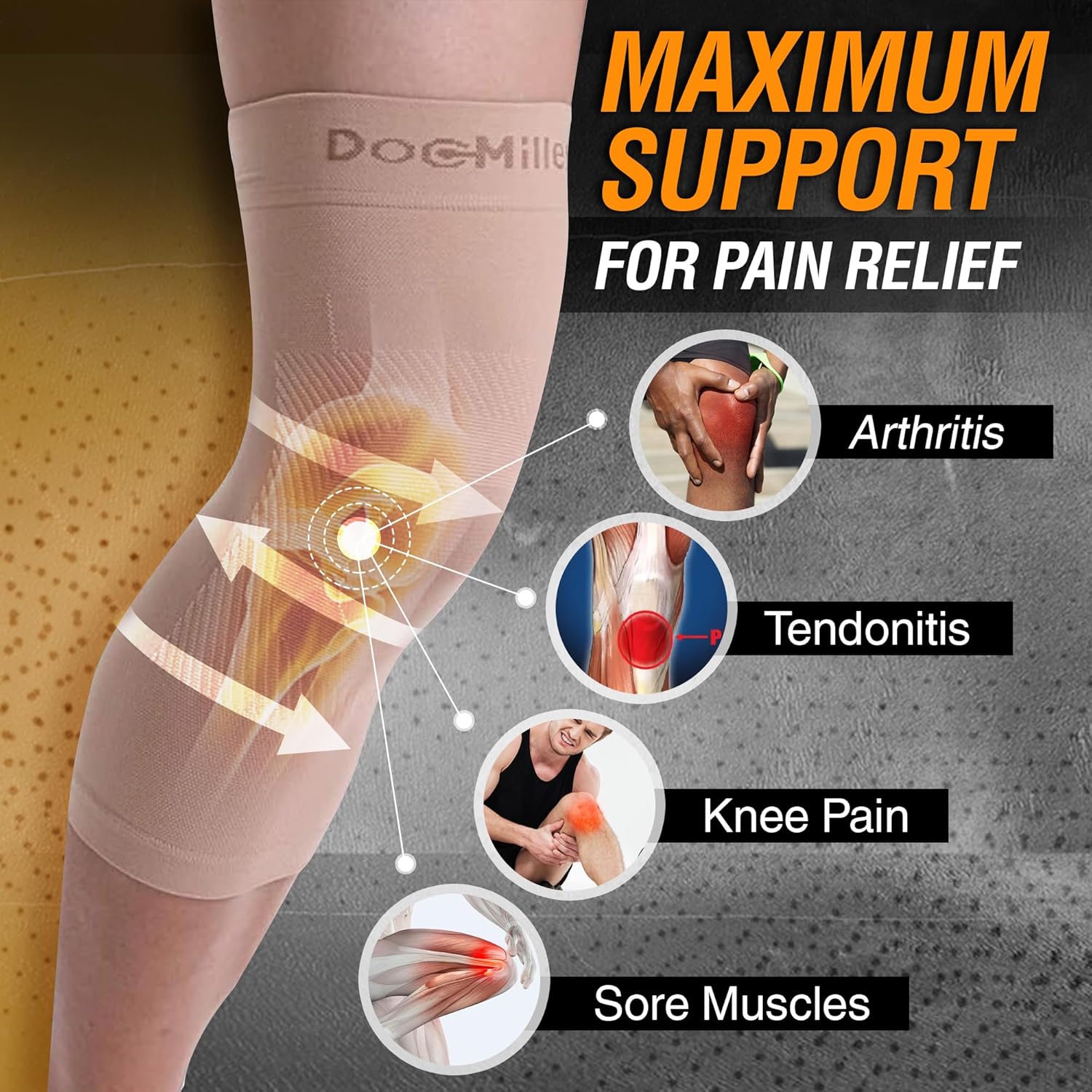 Doc Miller Knee Compression Sleeve Brace for Men & Women (Pair) Best Support for Workout Running ACL Arthritis Pain Relief - Image 5