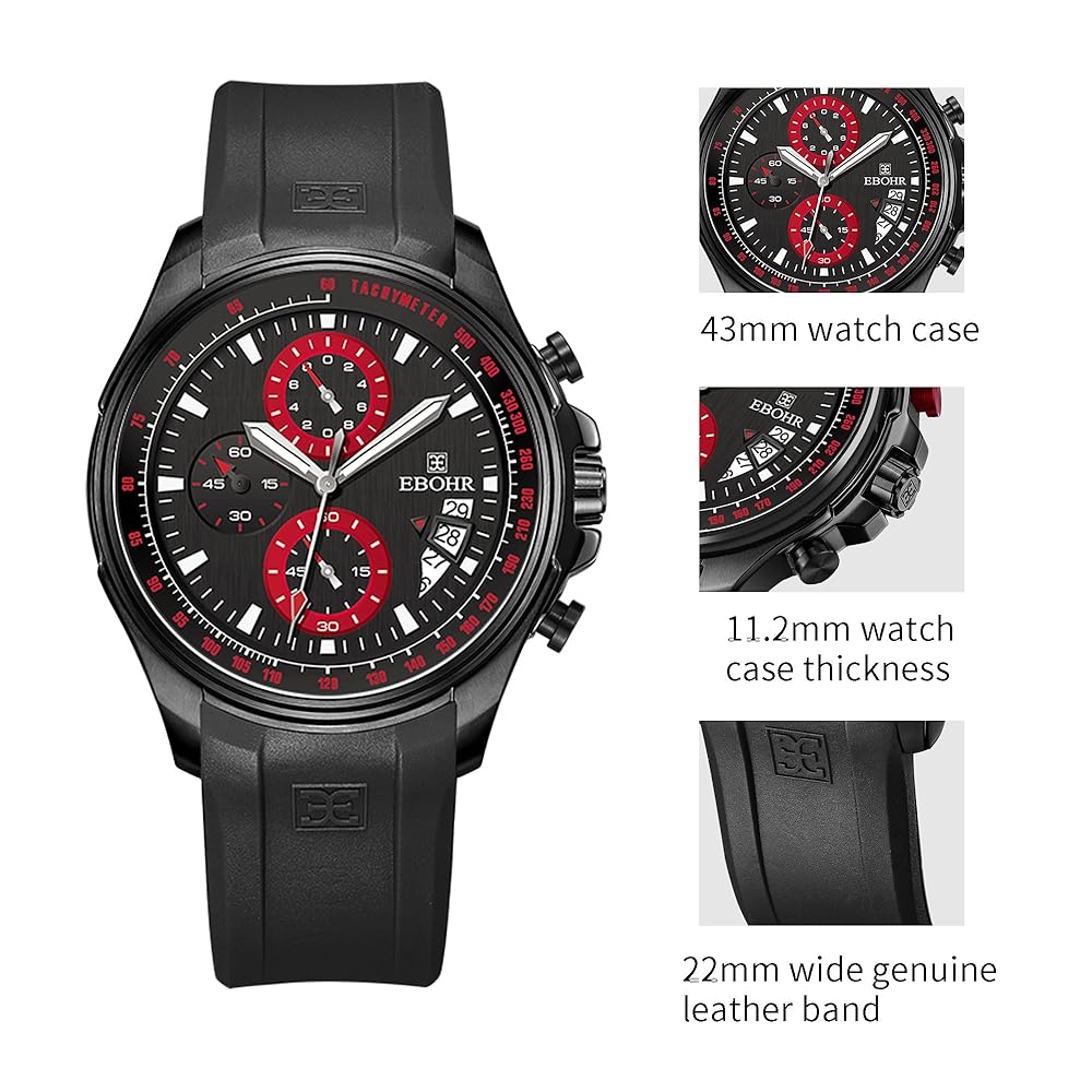 Amazon.com: EBOHR Men's Sports Black Quartz Watch with Cool