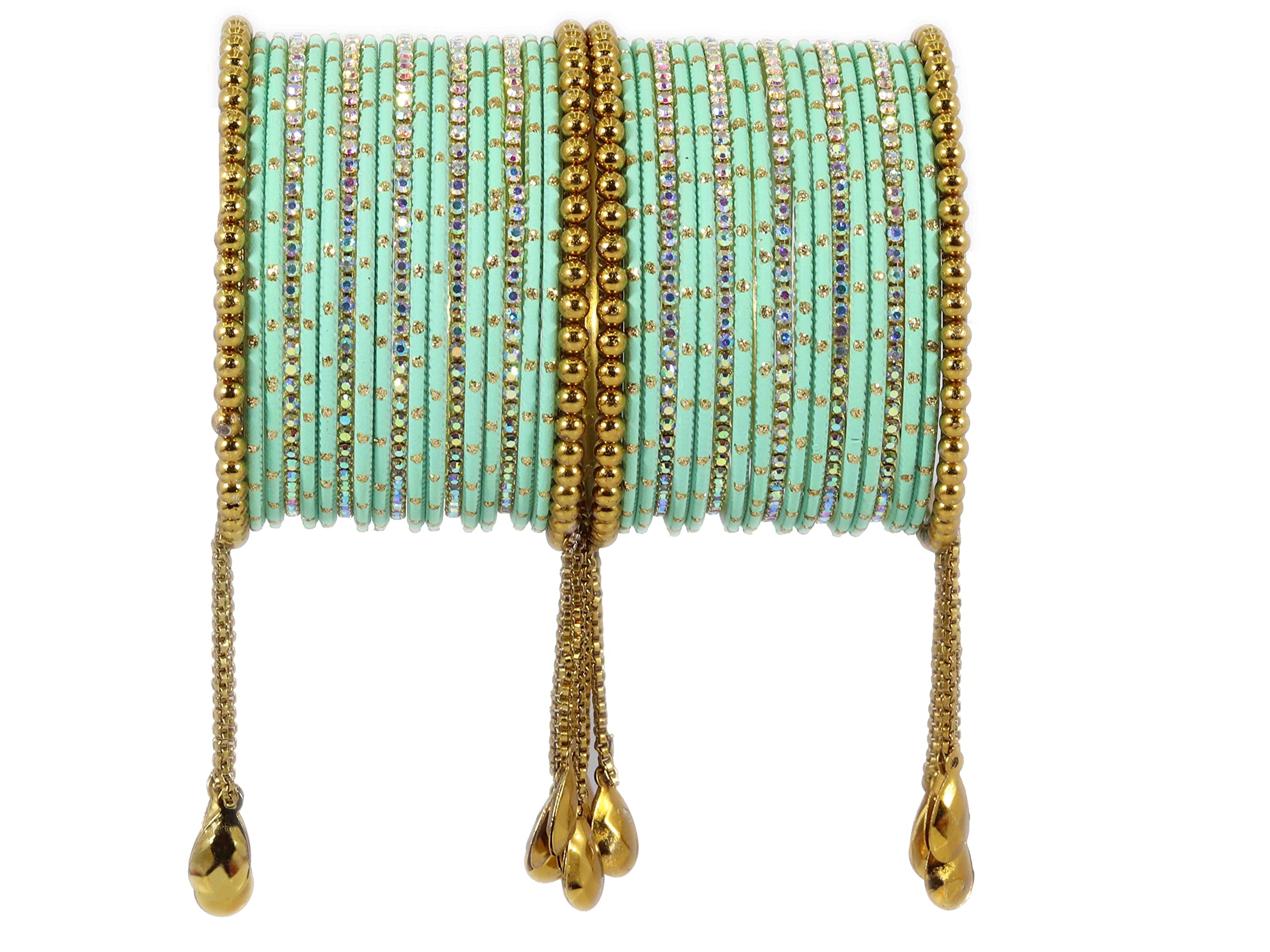 NMII Non-Precious Metal with Base Metal Zari Dotted and Rainbow Zircon Gemstone Studded Glossy Finished Kaleere Type Latkan Bangle set for Women and Girls, (Pista_2.2 Inches), Pack Of 38 Bangles (B0BWWBVHXL) Amazon Price History, Amazon Price Tracker