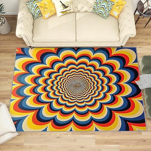 Miniatura 1 de Alfombra vintage de los años 70, alfombra de 6 x 9, alfombra de los años 70, con ilusión óptica 3D, alfombra de ilusión visual, suave, lavable,