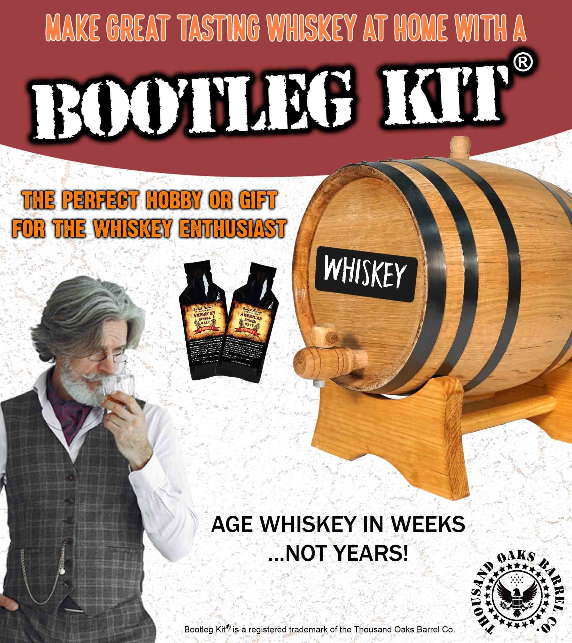 American Single Malt Whiskey Making Bootleg Kit w/Chalkboard & Book- Thousand Oaks Barrel Co. – Make & Age Spirits in an Oak Cask Keg Mini Barrel - Best Father’s Day Gift Ever (3L)