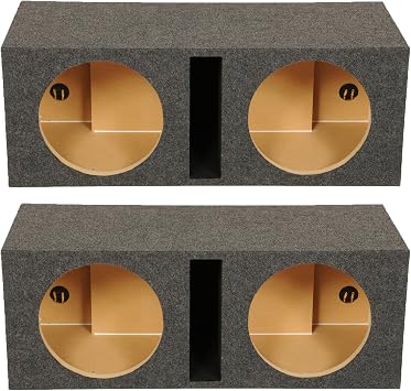 Q Power QBASS Dual 10" MDF Car Audio Subwoofer Box, Charcoal, 2-Pack
