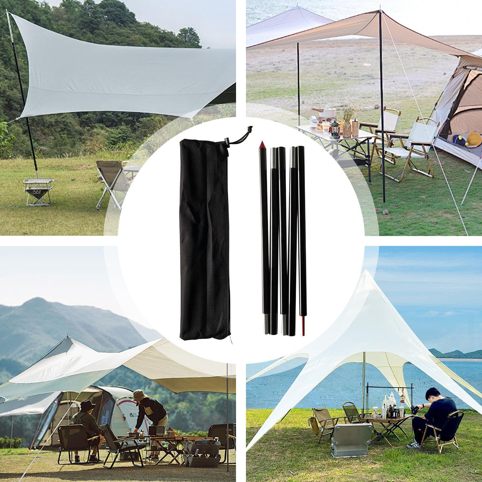 telescopico portatile, regolabile per telone da campeggio, pali in alluminio resistente con prestazioni di lunga durata, per tende da campeggio per tenda da campeggio