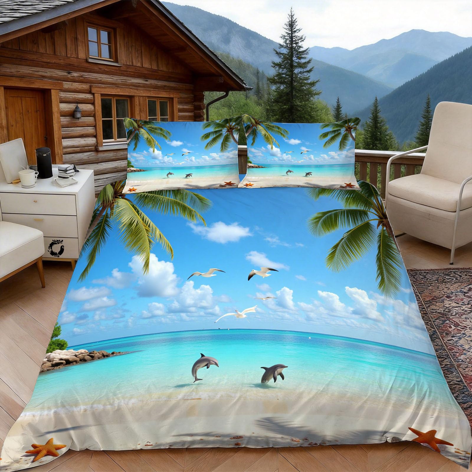 3D Single Duvet Cover Set 3D Printed Sea View Bedding, Ocean Landscape Soft Microfibre Duvet Cover Sets Quilt Cover and Pillow Set with Zipper 3 Pcs