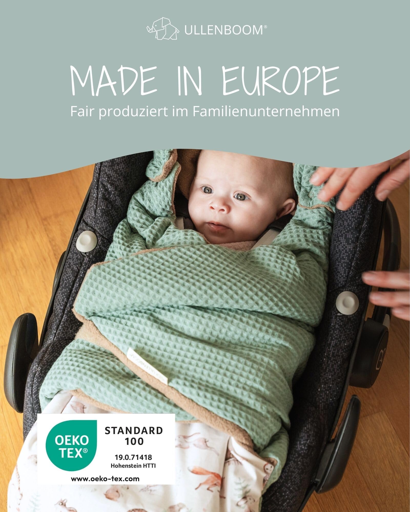 ULLENBOOM Einschlagdecke Babyschale Sommer – Oeko-TEX Materialien, Made in EU – Leichte Babydecke für Frühling & Sommer - Für Kindersitz, Kinderwagen & Buggy, 0-9 Monate (0,5 TOG)