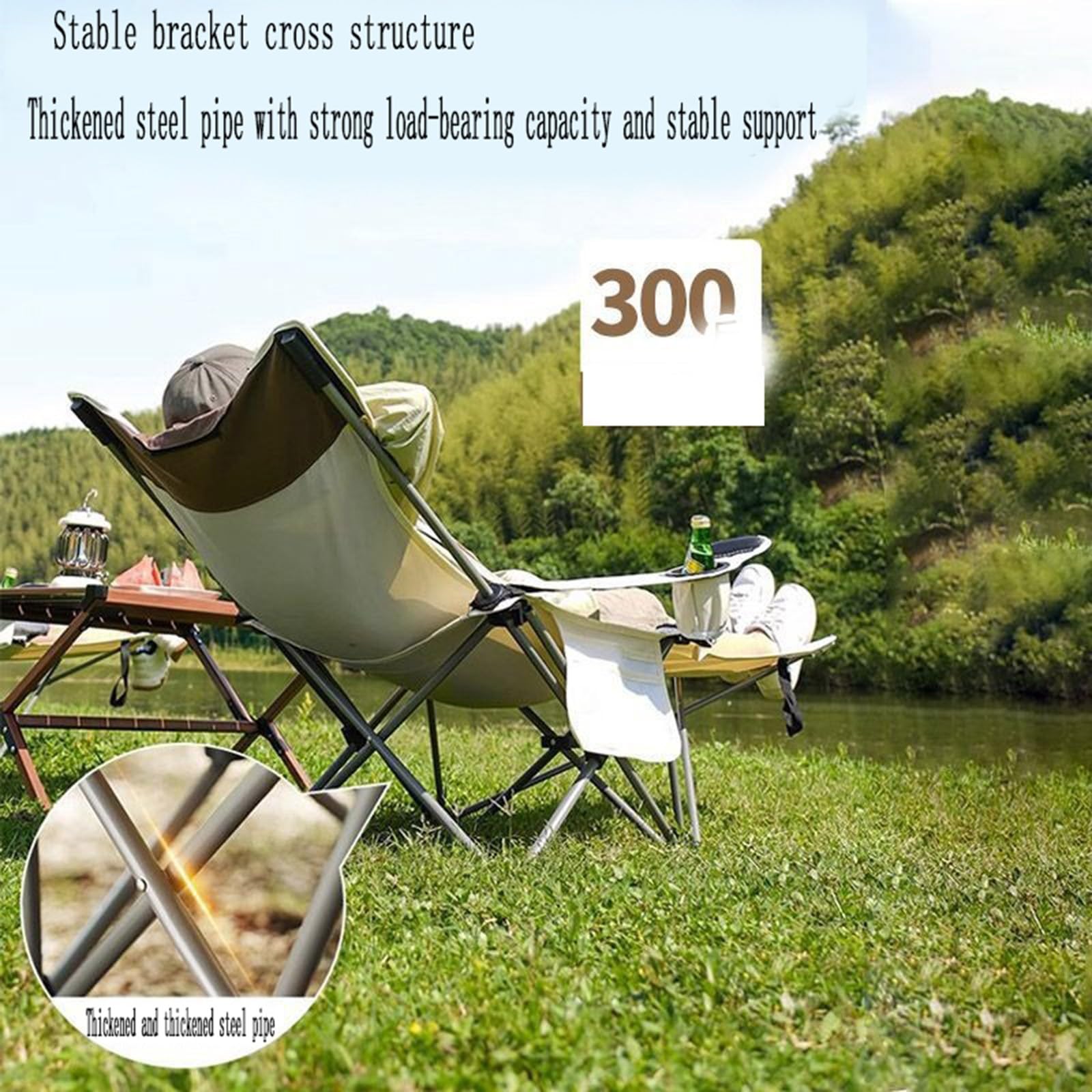 Chaise de Camping Pliable Surdimensionnée Portable avec Porte Gobelets et Accoudoirs Cadre Stable pour Extérieur Intérieur Camping Pêche Couleur Noir Gris B