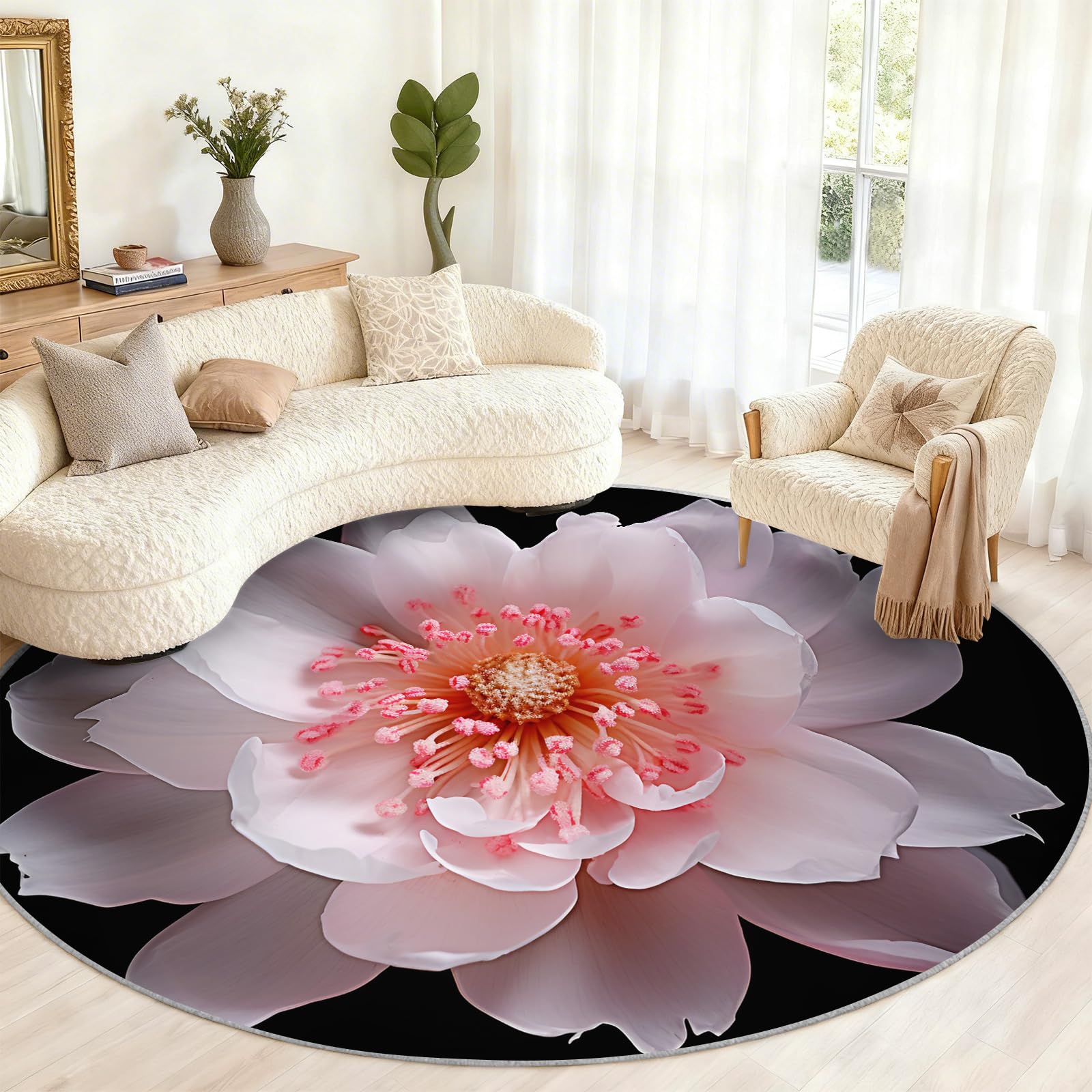 Petit tapis rond lavable motif floral 80 cm pour chambre d enfant et jeux