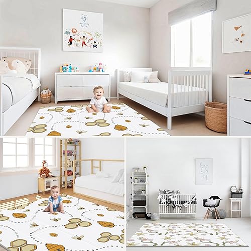 Miniatura 5 de Tapete de juego plegable de 79 x 71 pulgadas para el suelo, tapete de juego de espuma reversible extragrande para bebés de 6 a 12 meses, tapete de