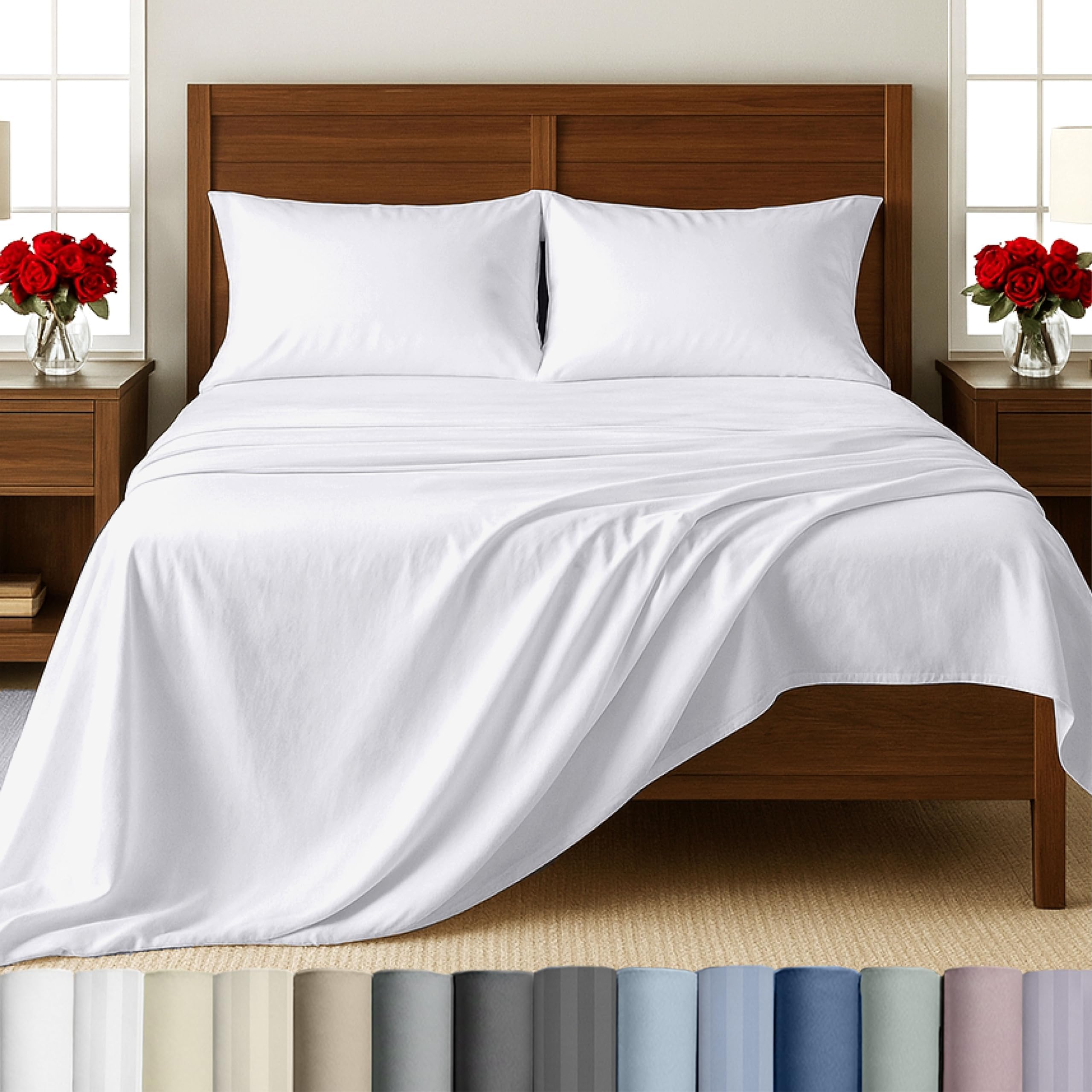 California Design Den 100% Cotton Sheets King Size Set - 500 Thread Count Sateen, Deep Pocket Bedding Set with All Around Elastic for a Snug Fit - White Sheets