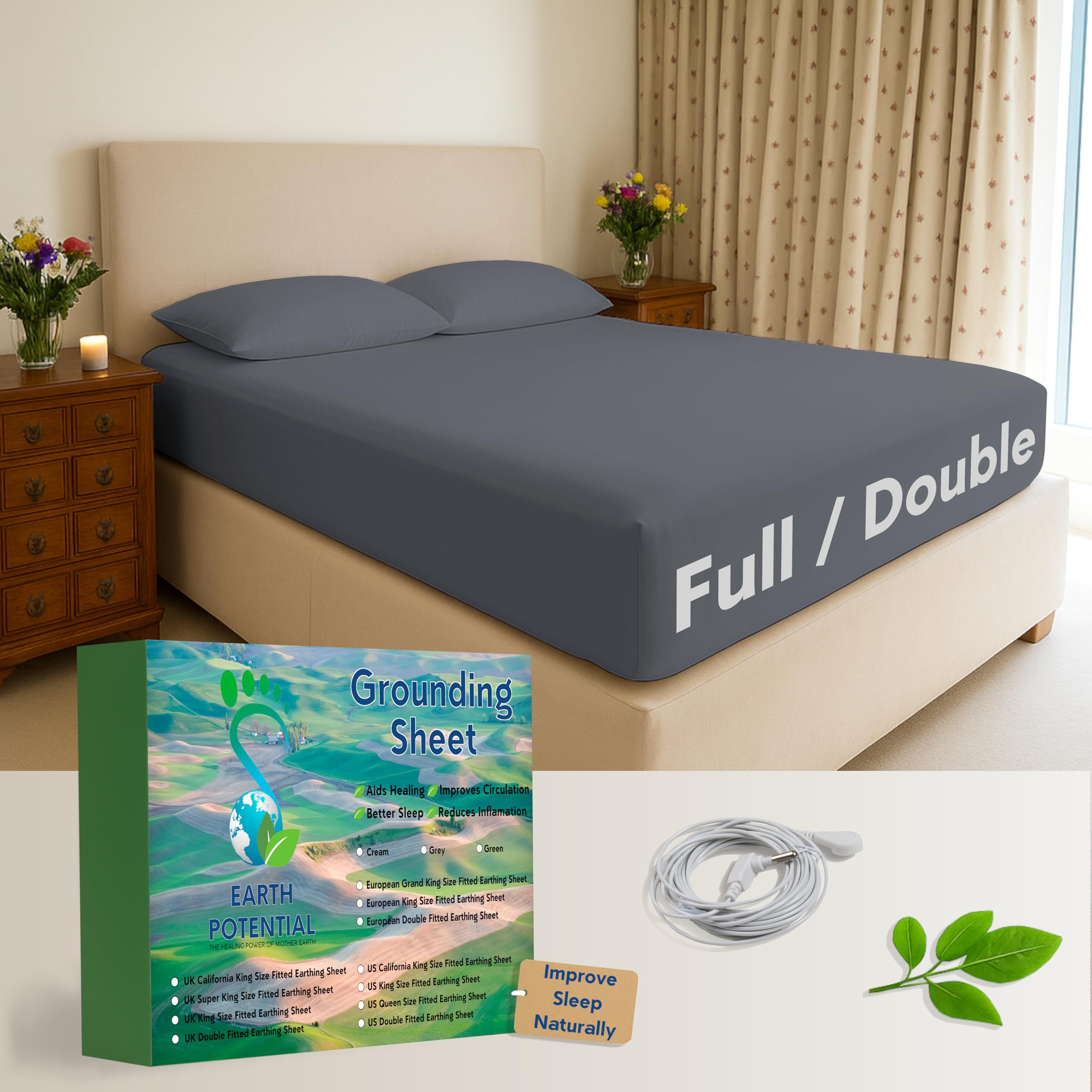 Earth Grounding - Lenzuolo con angoli king size, con 11% fibra d'argento, 4% seta e 85% cotone biologico, colore: grigio argento, lenzuola morbide e conduttive per un sonno migliore
