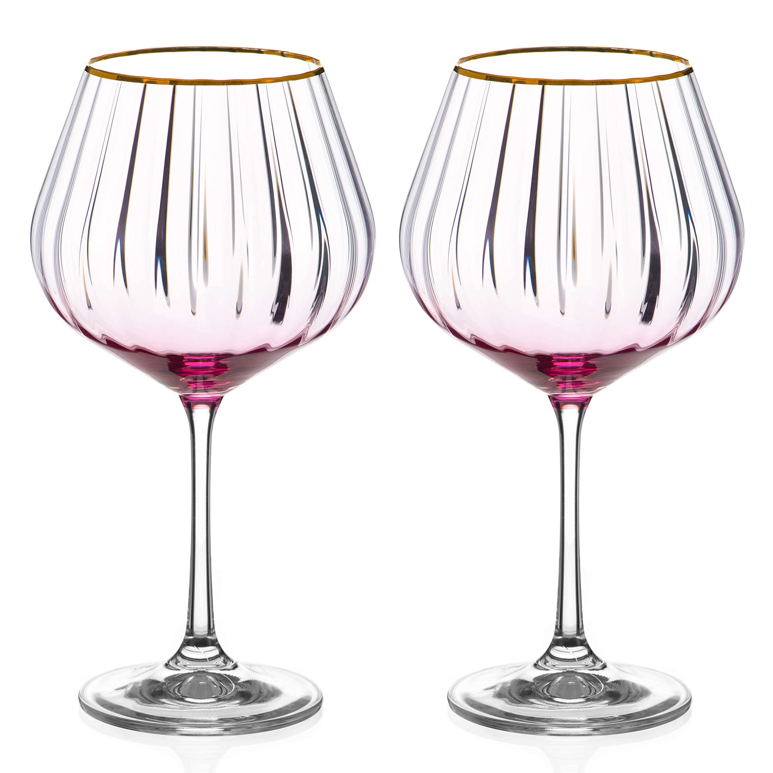 DIAMANTE Gin Glasses Copa Mirage Rosso - Juego de 2 unidades, con mancha de color rojo/rosa y borde dorado