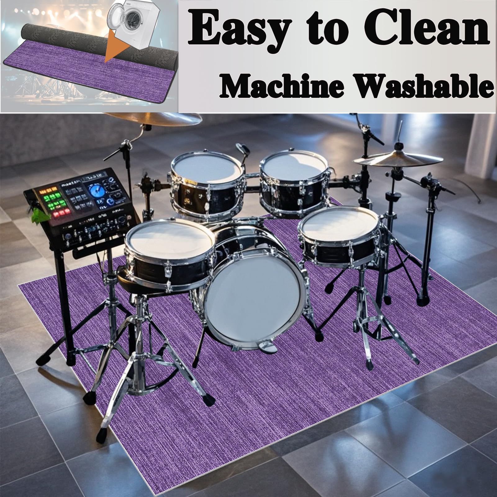 Tapis de Tambour Insonorisé Tapis Batterie Tapis de Batterie électronique Tapis d'absorption des vibrations Tapis Batterie Tambour pour Basses Caisse Claire et Autres Instruments 150 x 120 cm