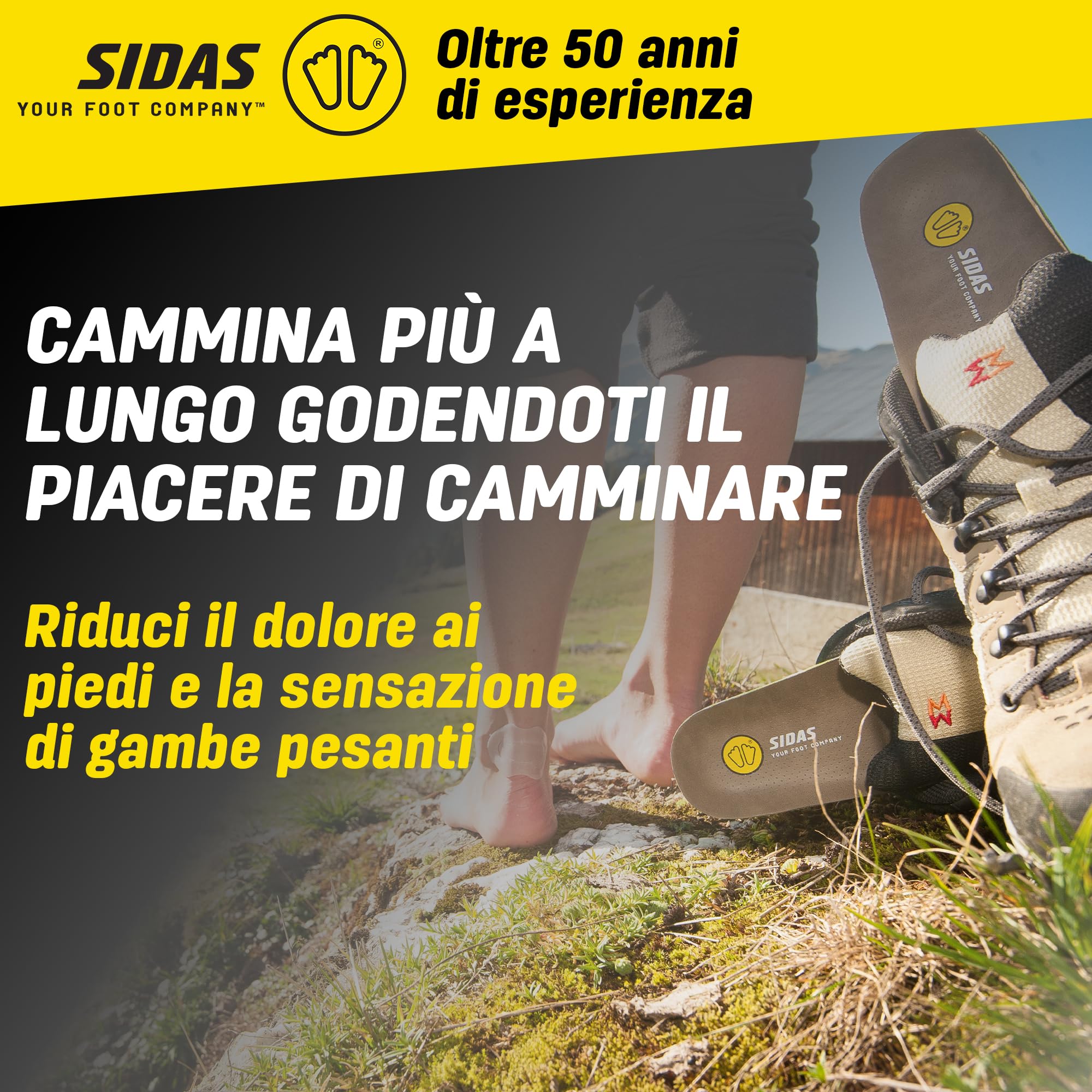 Sidas 3D Outdoor, Solette per escursionismo e camminata, Riduzione dell'affaticamento muscolare e dei dolori ai piedi, Comfort a lunga durata e traspirabilità ottimale, Per uomo e donna