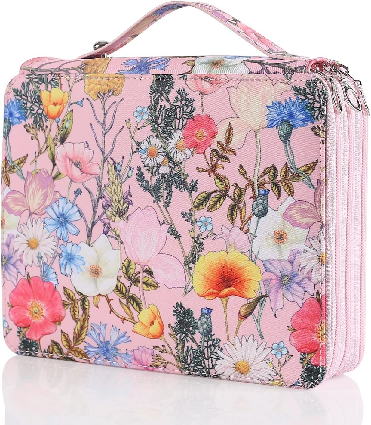 MIOTEQ Colored Pencil Case - 200 Slots Pencil Holder With Zipper Closure Twill Fabric Large Capacity Pencil Case For Watercolor Pens Or Markers, Pencil Case Organizer For Artist (Color : Pink Flower)