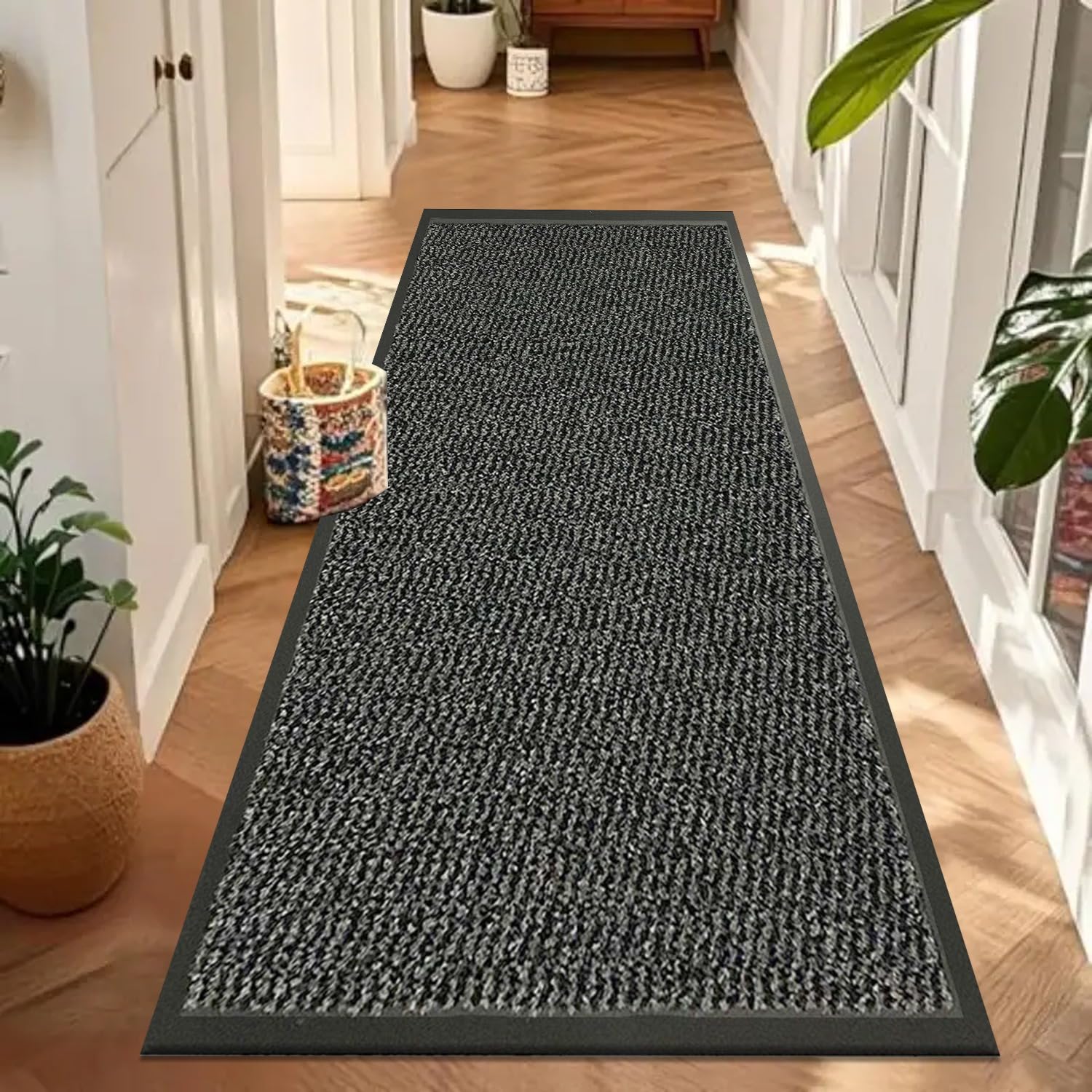 Waterproof Runner Rug for Kitchen Floor - Grey, 60 x 180 cm - Heavy Duty Waterproof PVC Backing Dirt Grabber Entrance Welcome Carpet Mat
